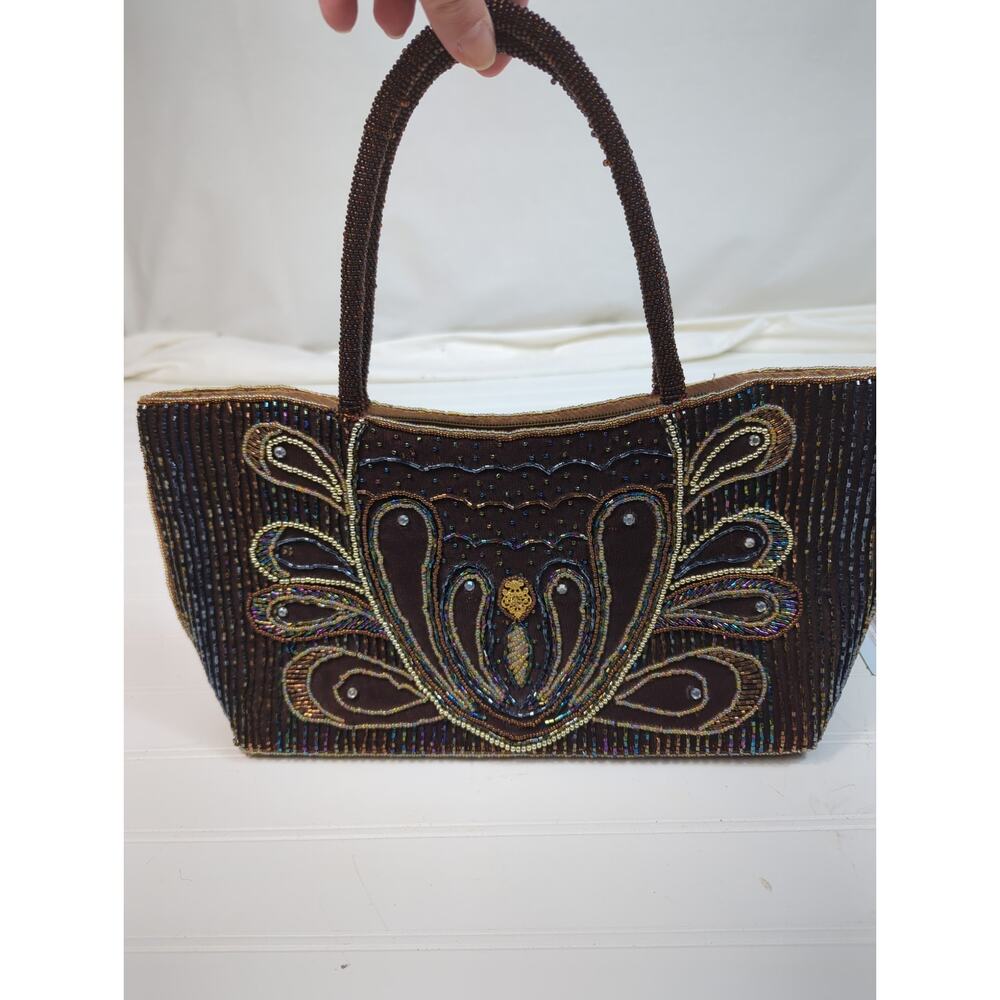 Beaded Sequins Embroidered Top Handle Bag‎ Brown - Picture 3 of 9